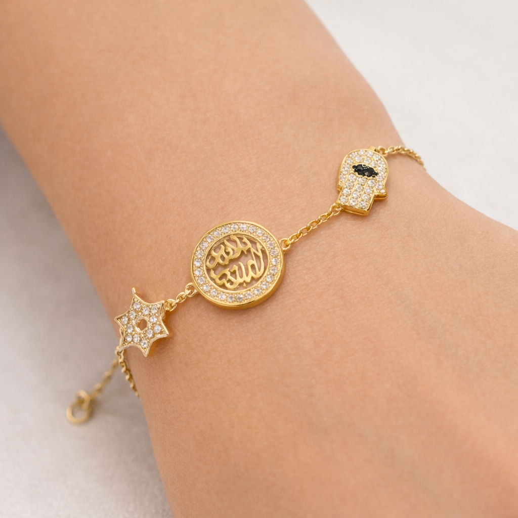 Dainty religious bracelet featuring delicate charms and links, perfect for everyday wear and spiritual expression.