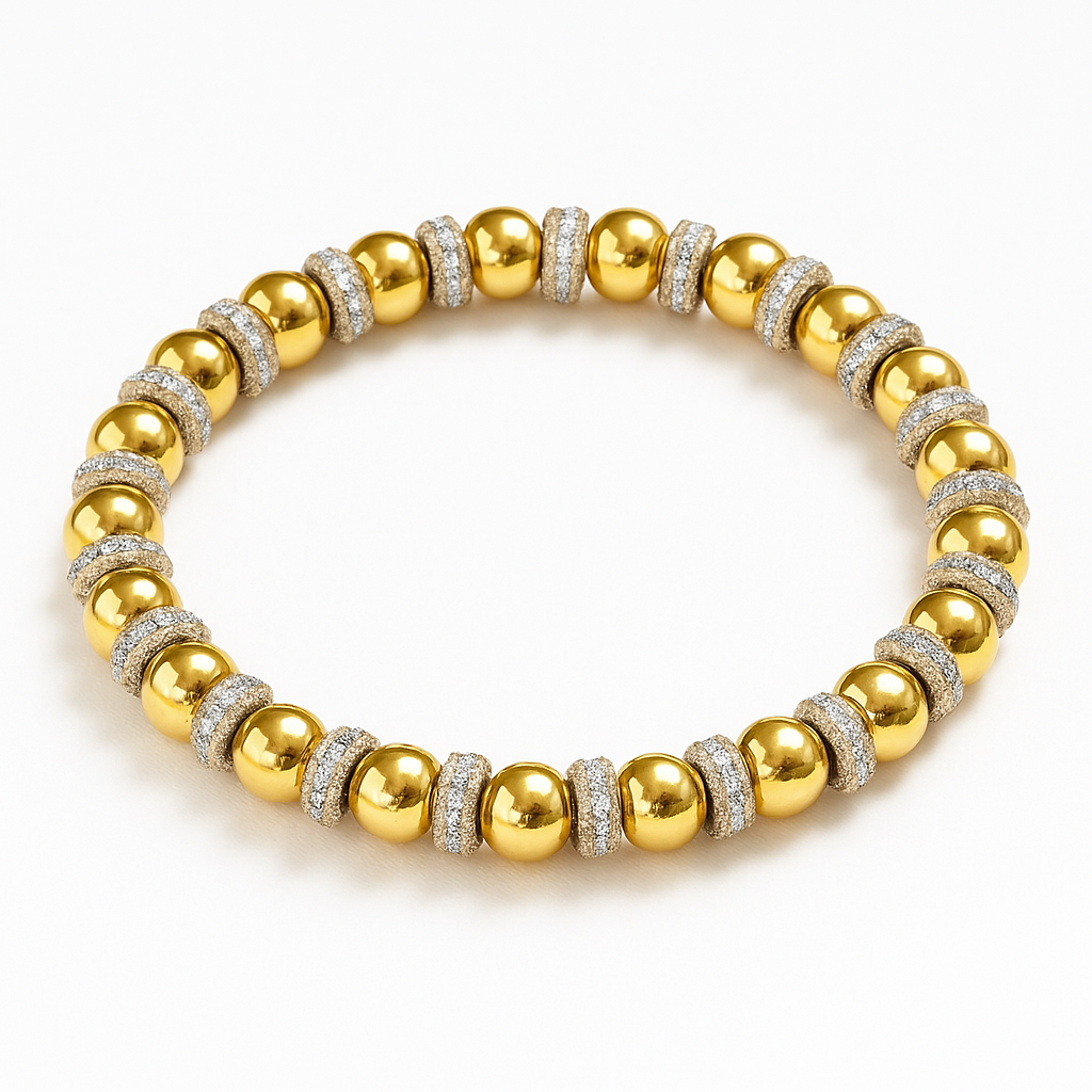 6 mm gold with silver baller spacers