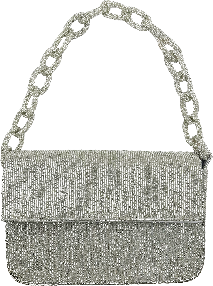 Silver Double-Sided & Chained Beaded Shoulder Bag