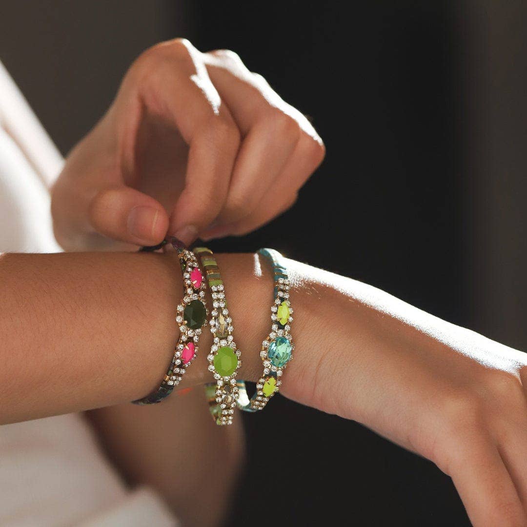Handmade bejeweled Tila beaded bracelet by Tai Jewelry featuring colorful glass beads and intricate beadwork design.