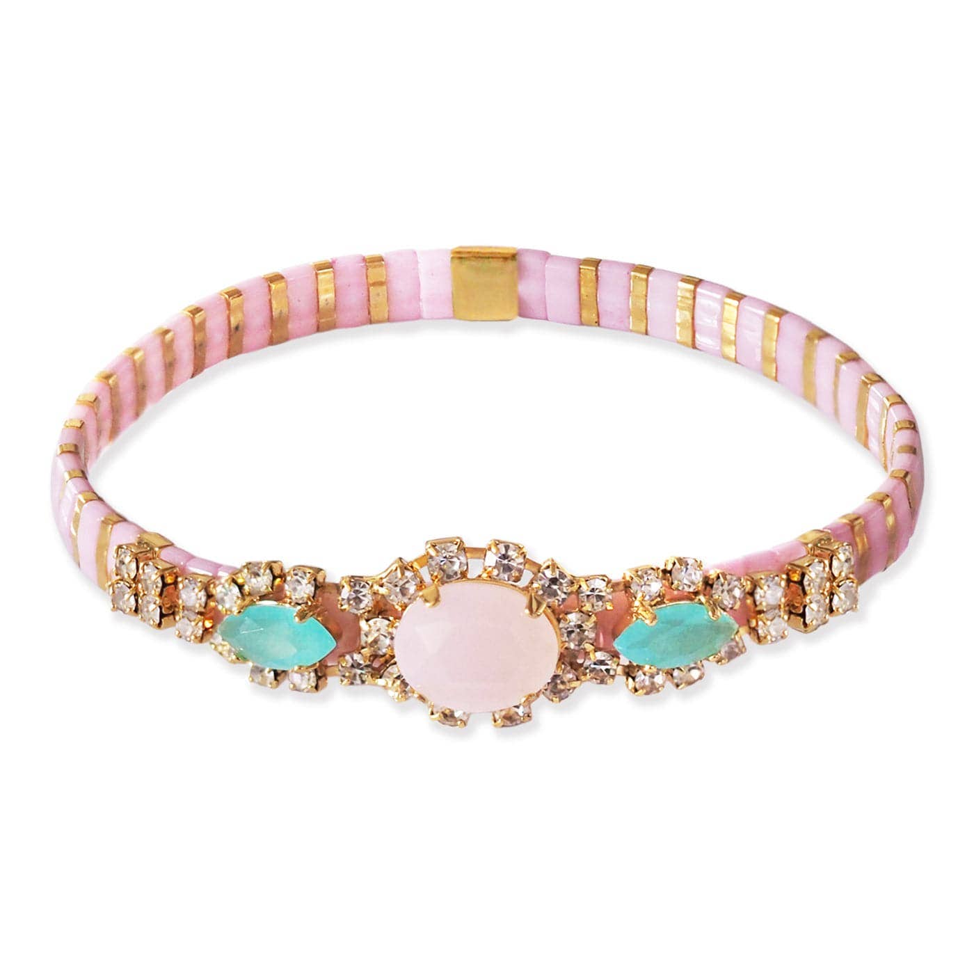 Handmade bejeweled Tila beaded bracelet by Tai Jewelry featuring colorful glass beads and intricate beadwork design.