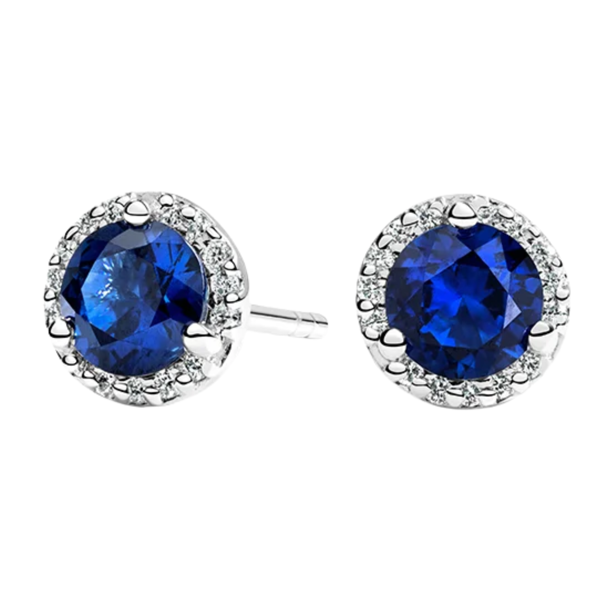 Silver Angel CZ sapphire halo stud earrings in 925 sterling silver