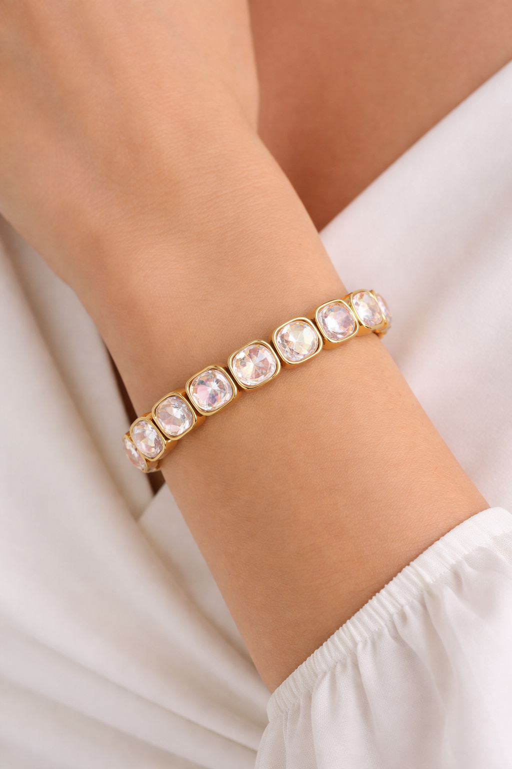 Lila Crystal Bracelet by BELJOY featuring sparkling crystals on a delicate chain, perfect for adding elegance to any outfit.