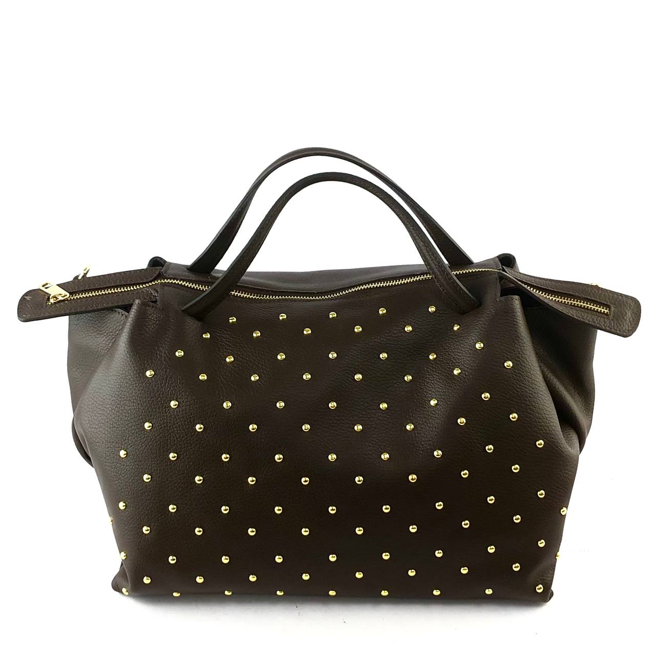 Studded Leather Satchel Tote Bag
