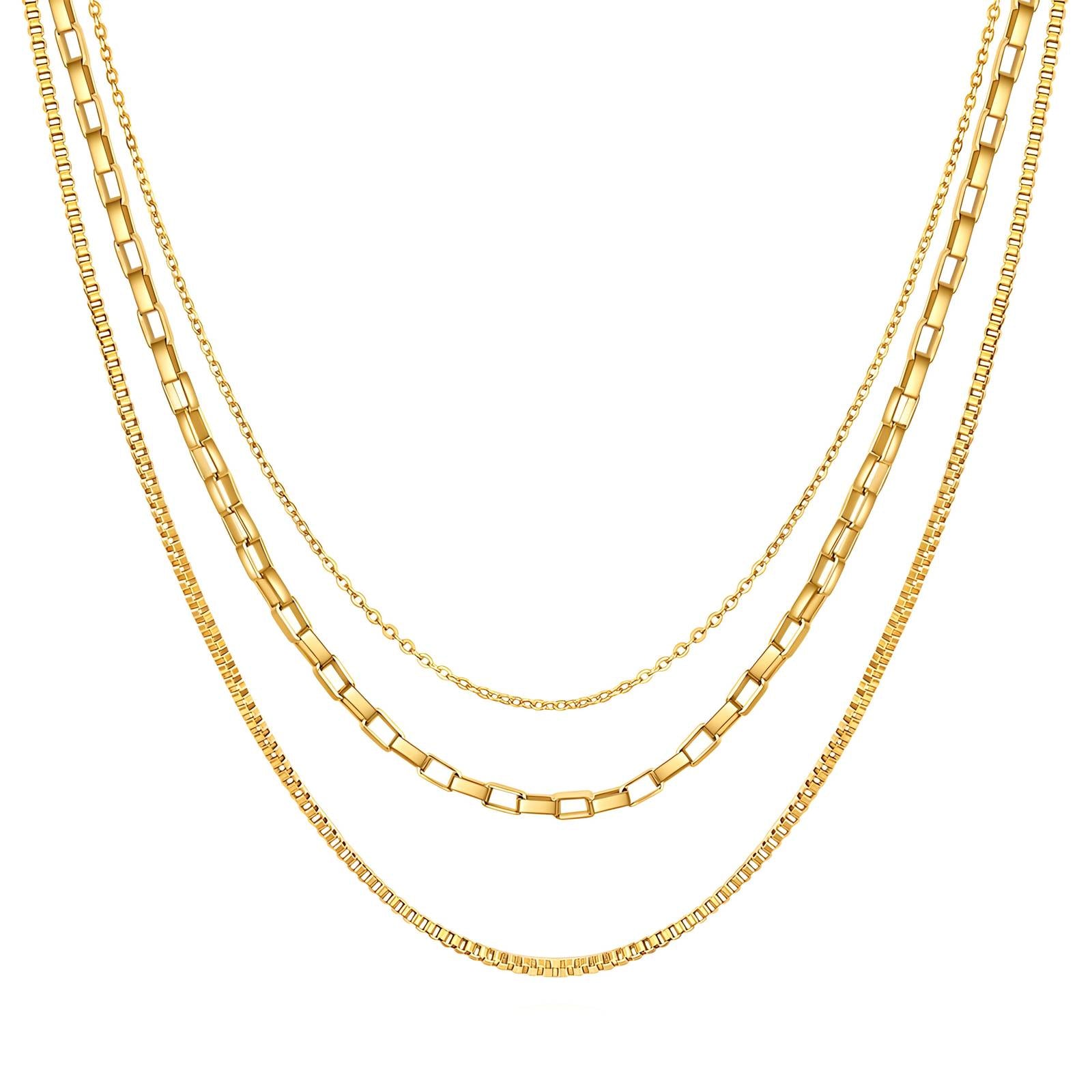 Triple Layer Necklace, 18K Gold Plated Steel