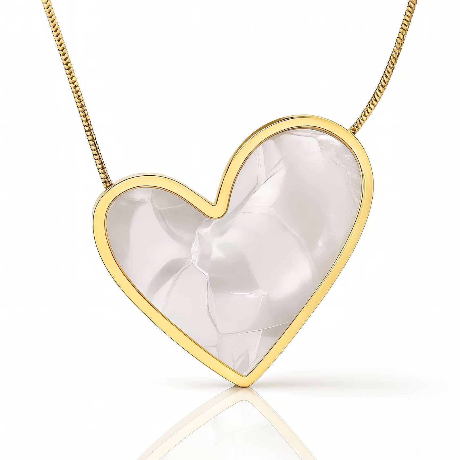 Opal Heart Necklace, 18K Gold Plated Steel