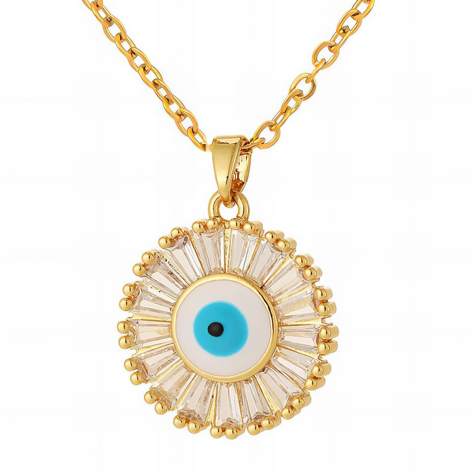 "Evil Eye" CZ Necklace, 18K Gold Plated Steel