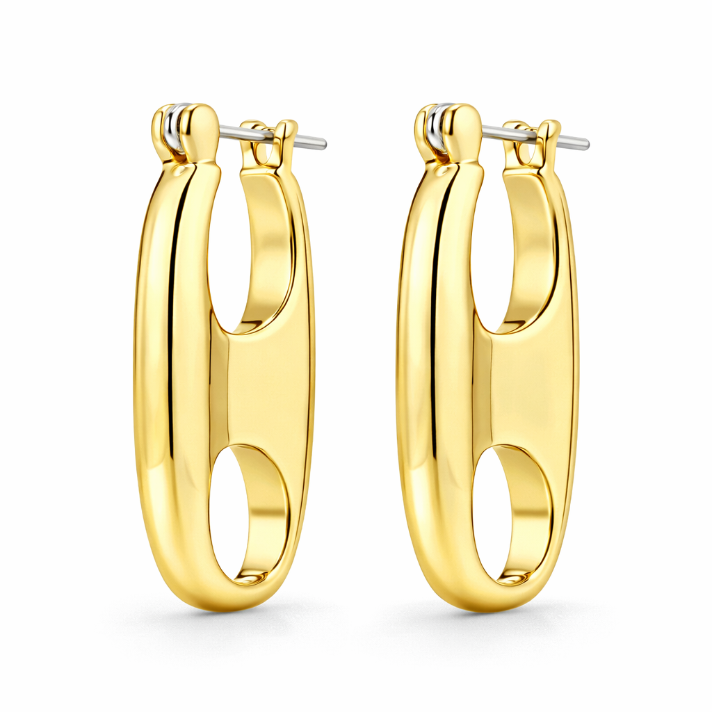 Gold cutout oval hoop earrings by Private Label Jewelry, featuring sleek oval design with cutout detailing.