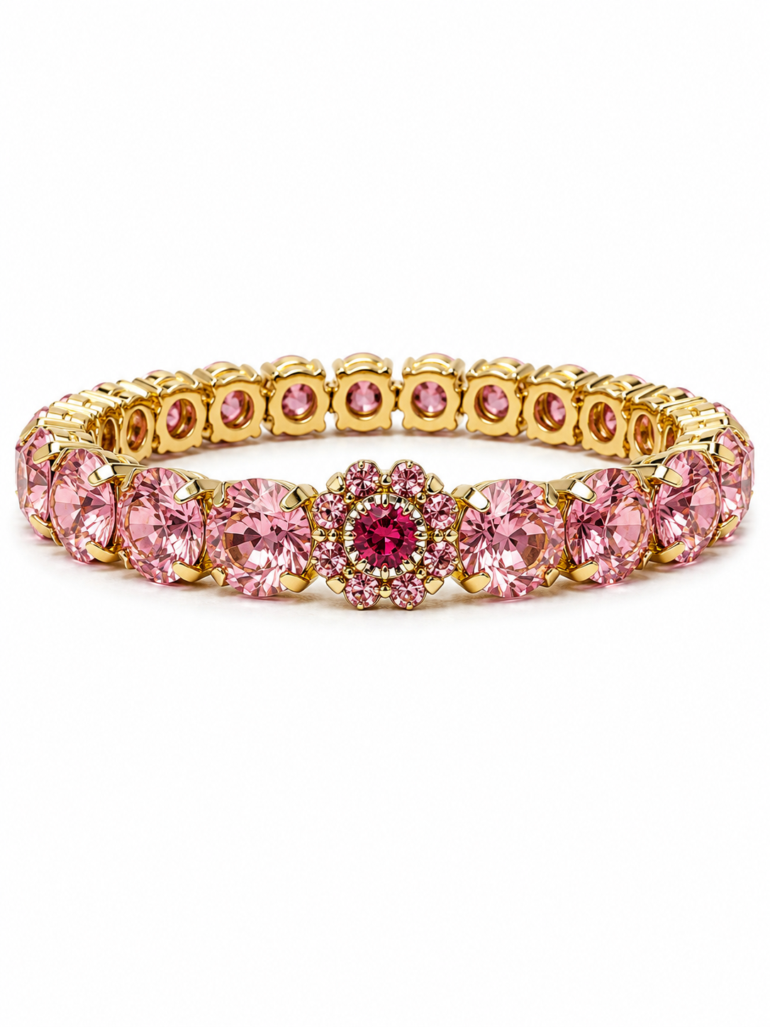 Private label Duchess Crystal Stretch Bracelet with 8.55mm clear beads on a flexible elastic band.