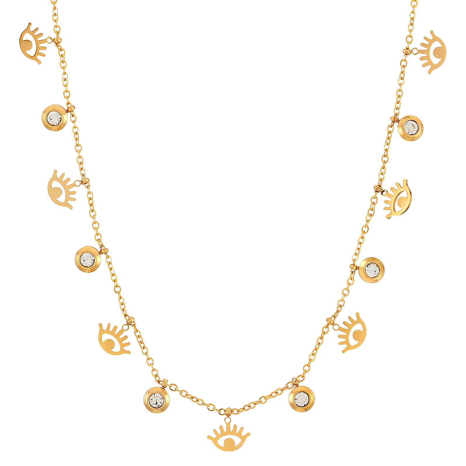 "Evil Eyes" Necklace, 18K Gold Plated Steel
