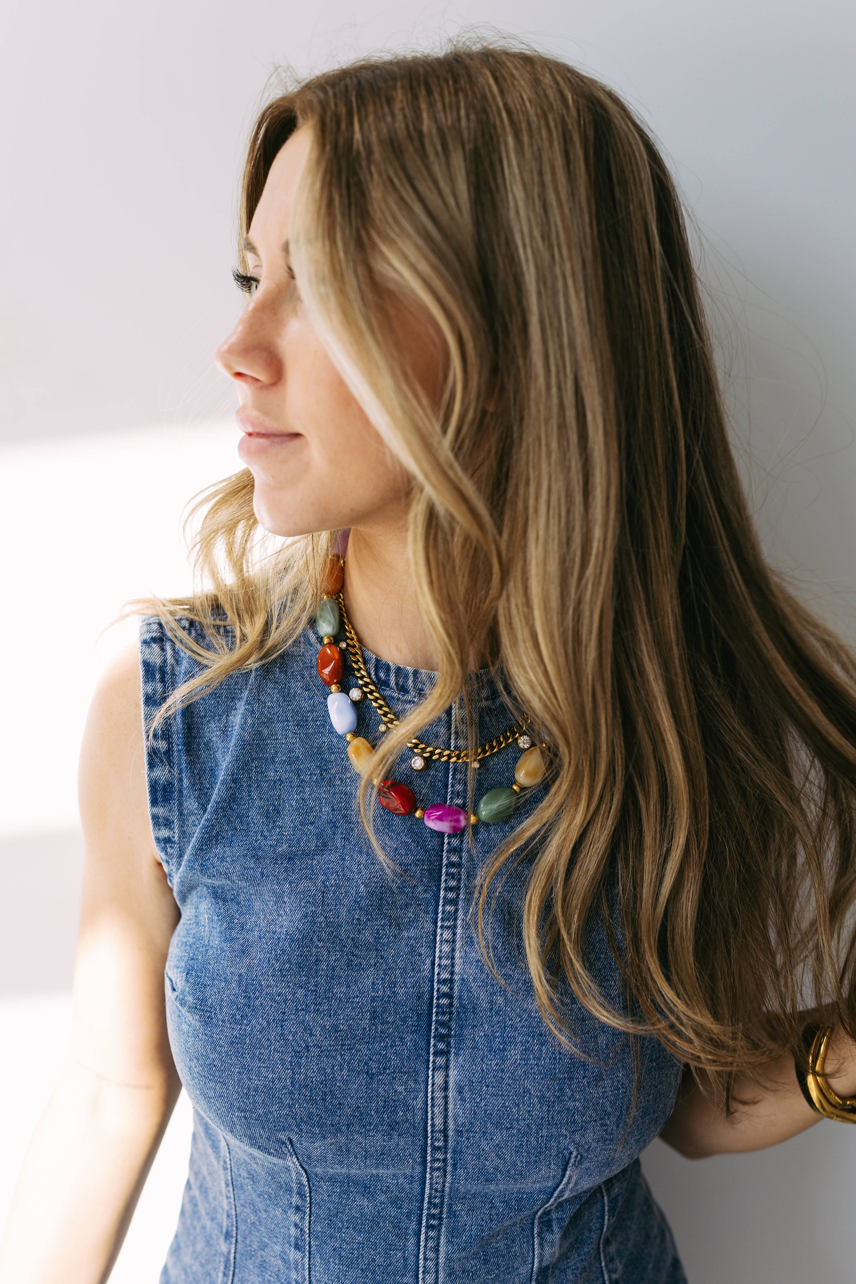 Color Lover Stone Necklace by BELJOY featuring vibrant stones on a delicate chain, perfect for adding color to any outfit.