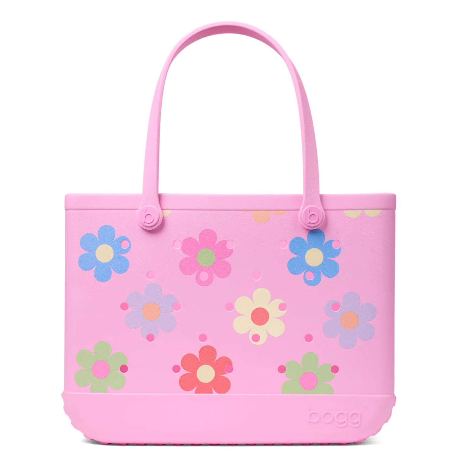 Original Bogg Bag tote in vibrant color with handles, showing its spacious design and durable BOGG BAGS branding.