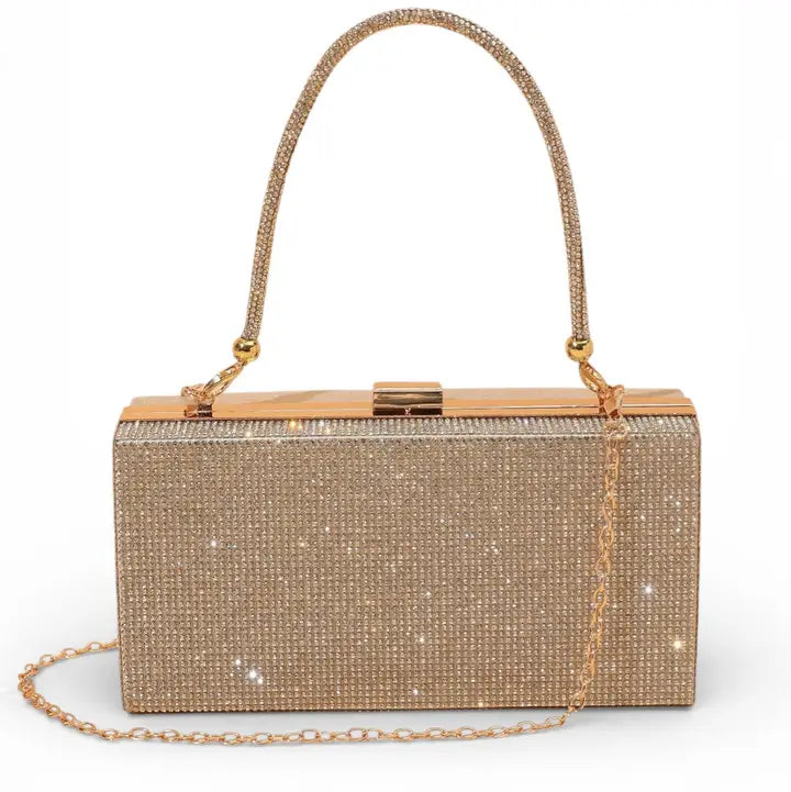 Convertible Top Handle Rhinestone Box Clutch Bag