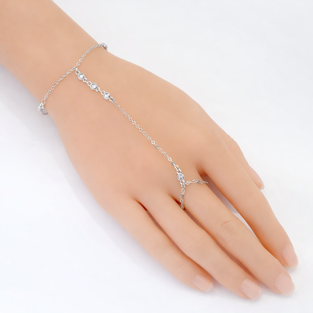 Gold/Silver CZ Link Chain Hand Bracelet