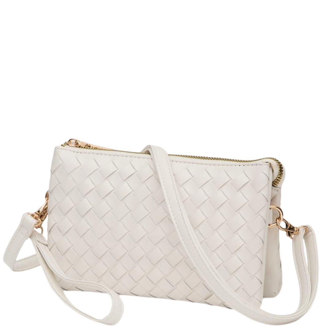 Woven Three Compartment Crossbody Wristlet Bag