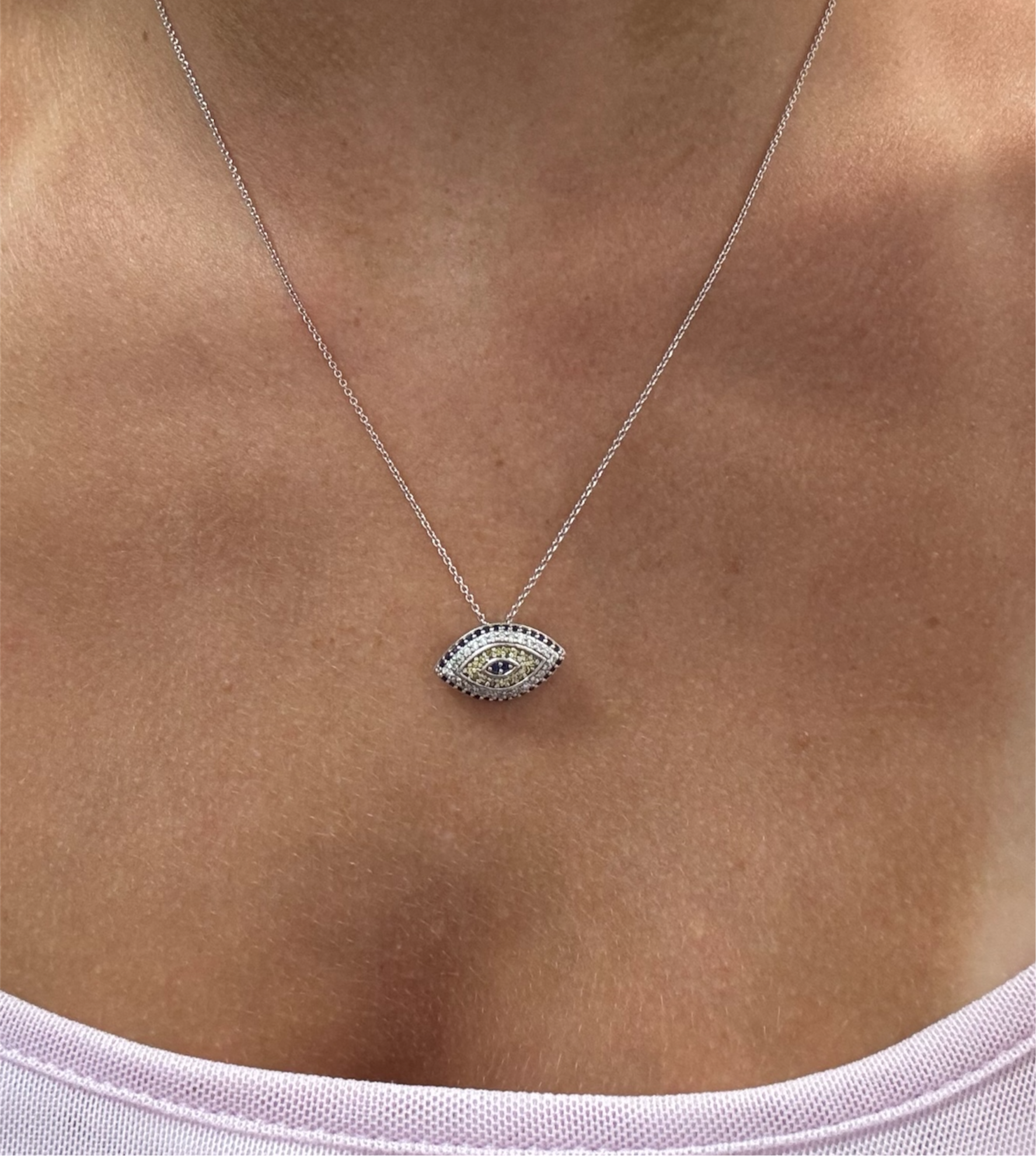 Evil Eye Studded Necklace - Sterling Silver 925