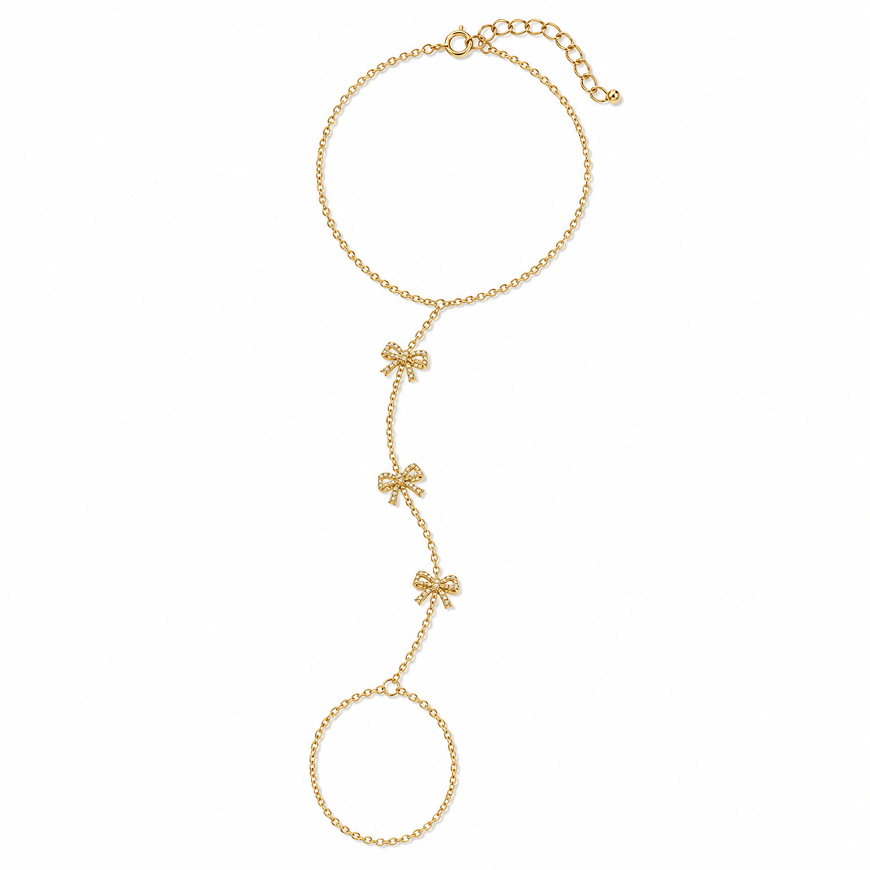 Triple Bow Knot Hand Chain Bracelet in 925 Sterling Silver
