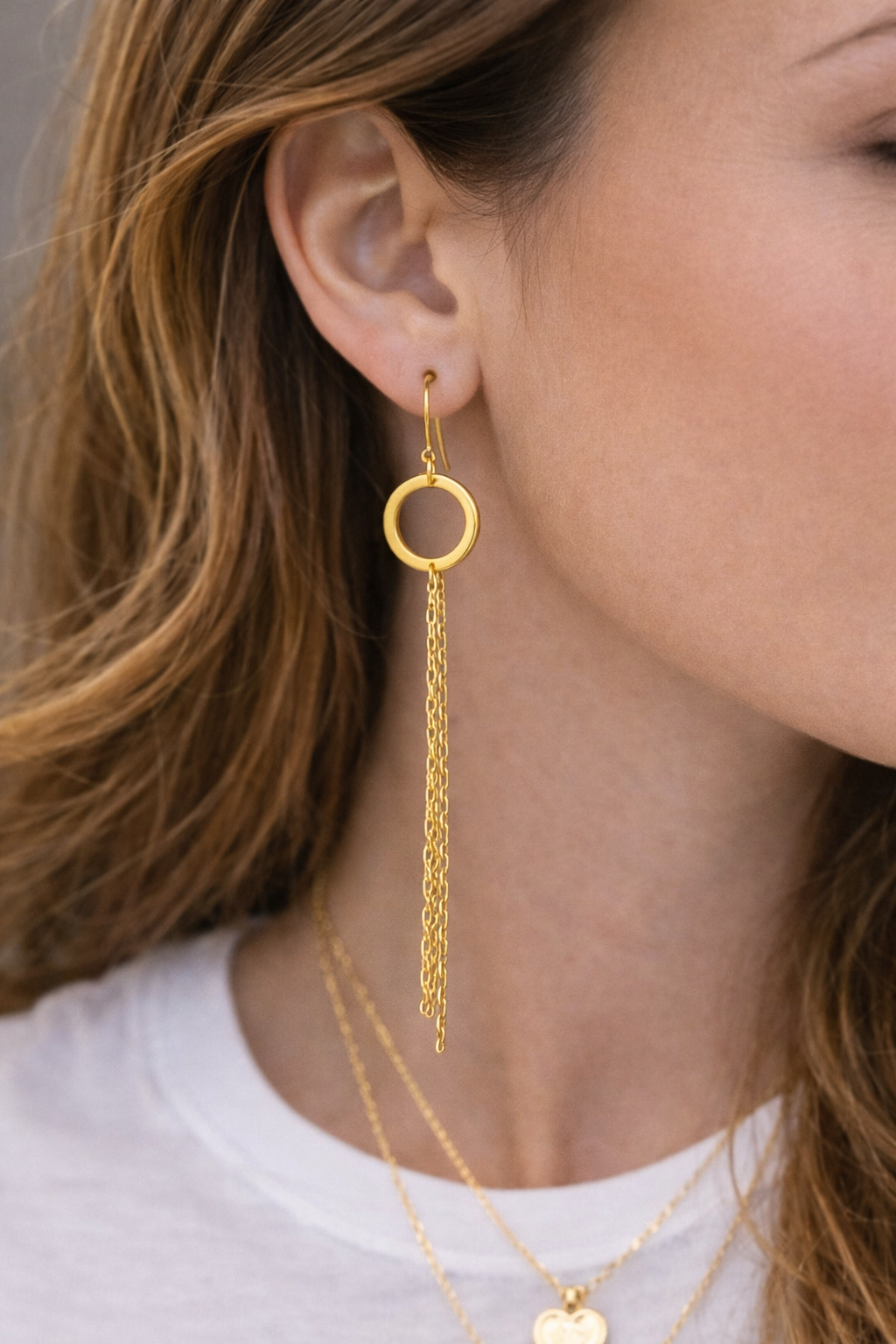Gold Circle Chain Drop Earrings - Sterling Silver