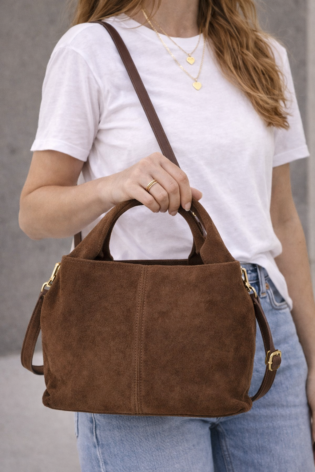 🤎 brown suede mini tote bag