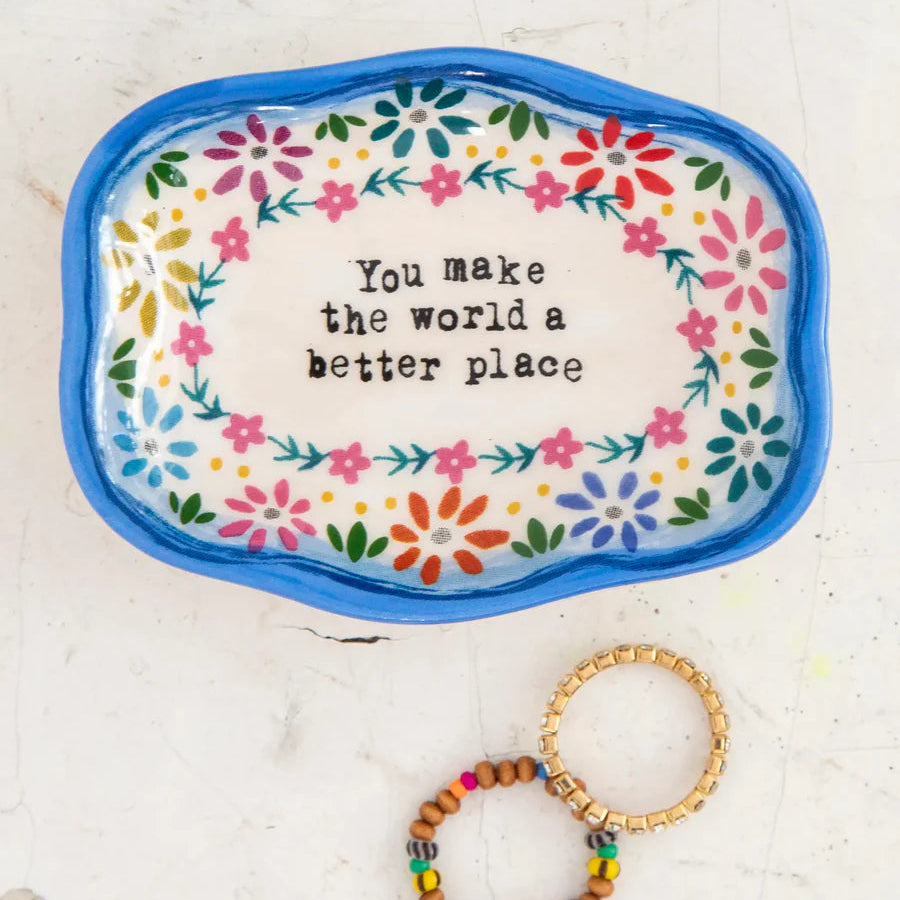 Natural Life artisan trinket dish, a decorative ceramic tray with intricate patterns and vibrant colors.