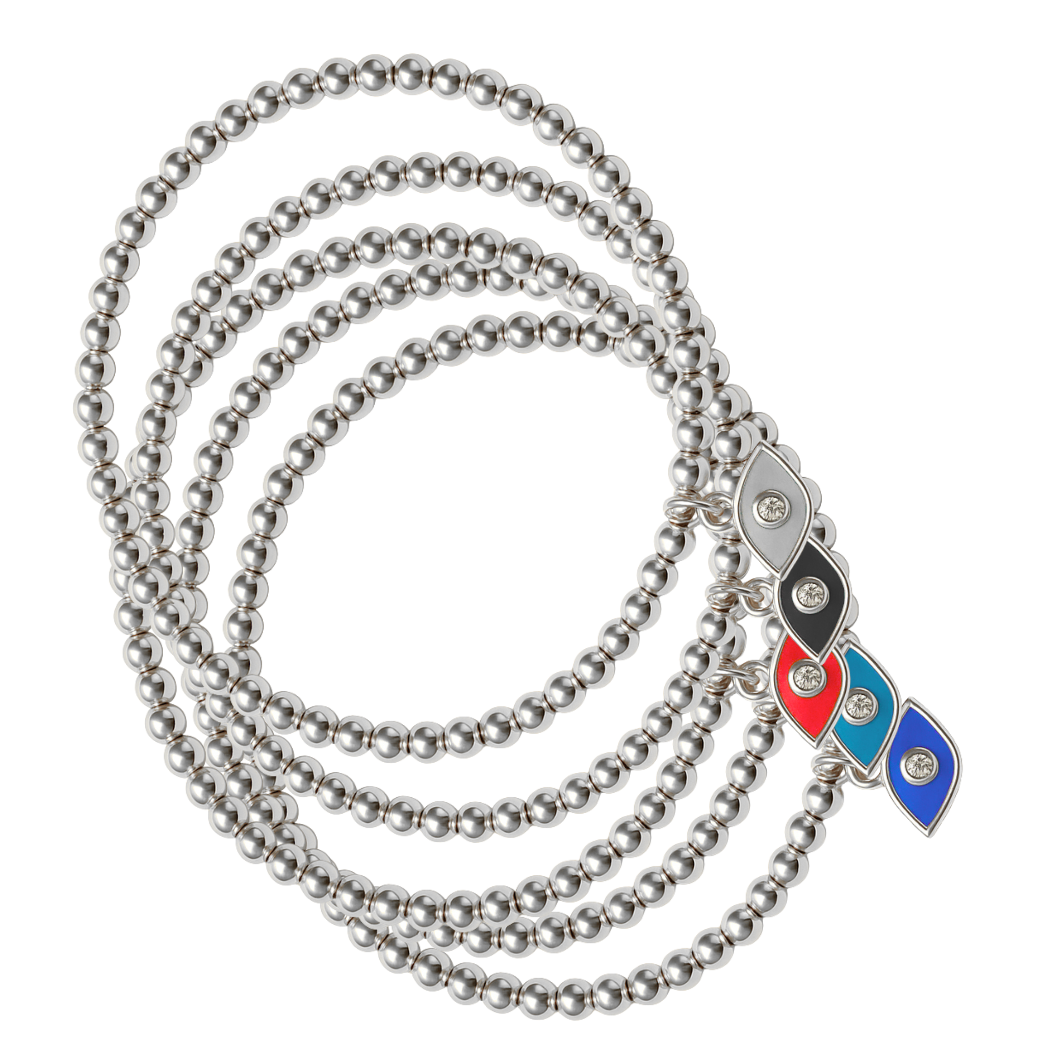 Evil Eye Beaded Stretch Bracelets Set - Silver