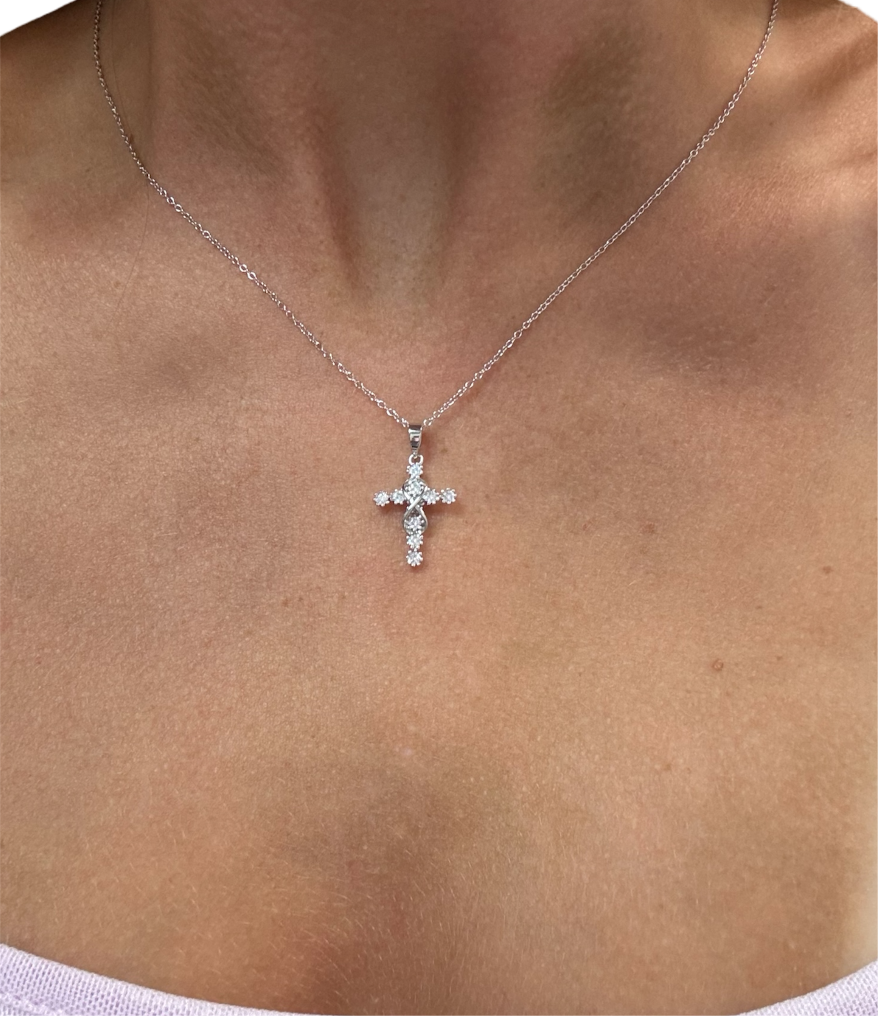 Infinity Studded Cross Necklace - Sterling Silver 925