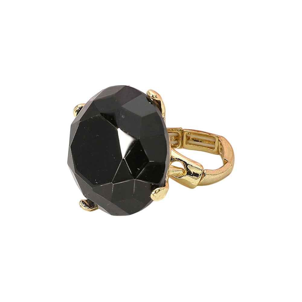Oversized Diamond Cut Round Glass Stone Stretch Ring
