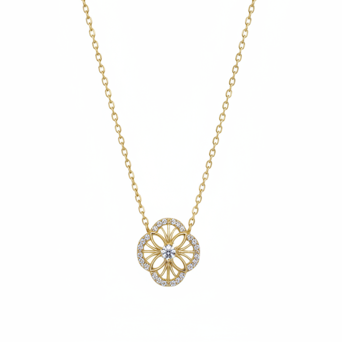 Gold mini medallion necklace with a circular pendant, featuring a sleek and elegant design on a white background.