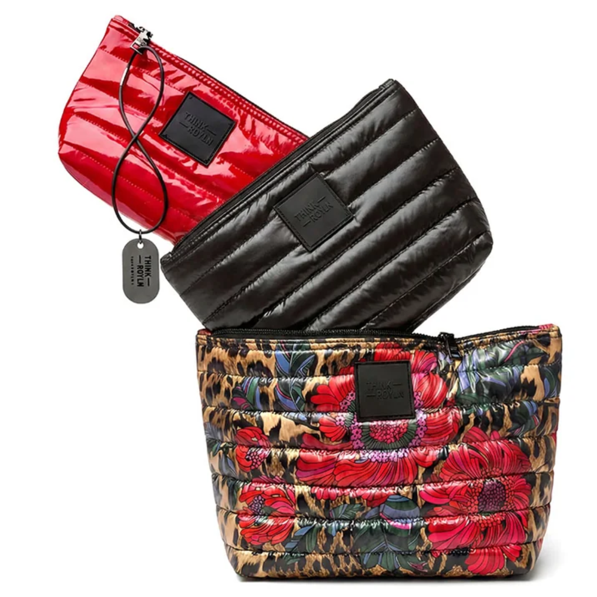 Travel Trio Organizational Pouches Leopard Floral Pearl Black and Lipstick Patent
