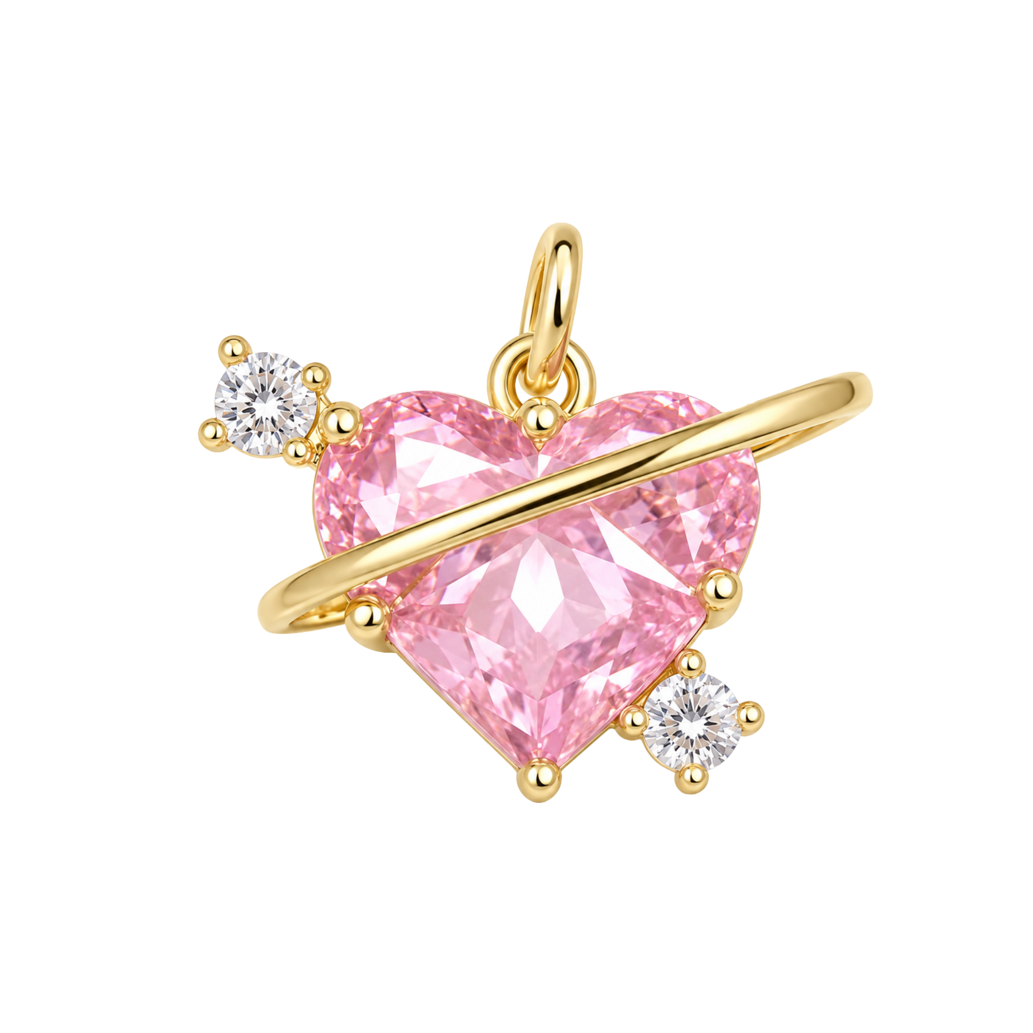 Gold Pink Cz Embellished Dainty Heart Charm