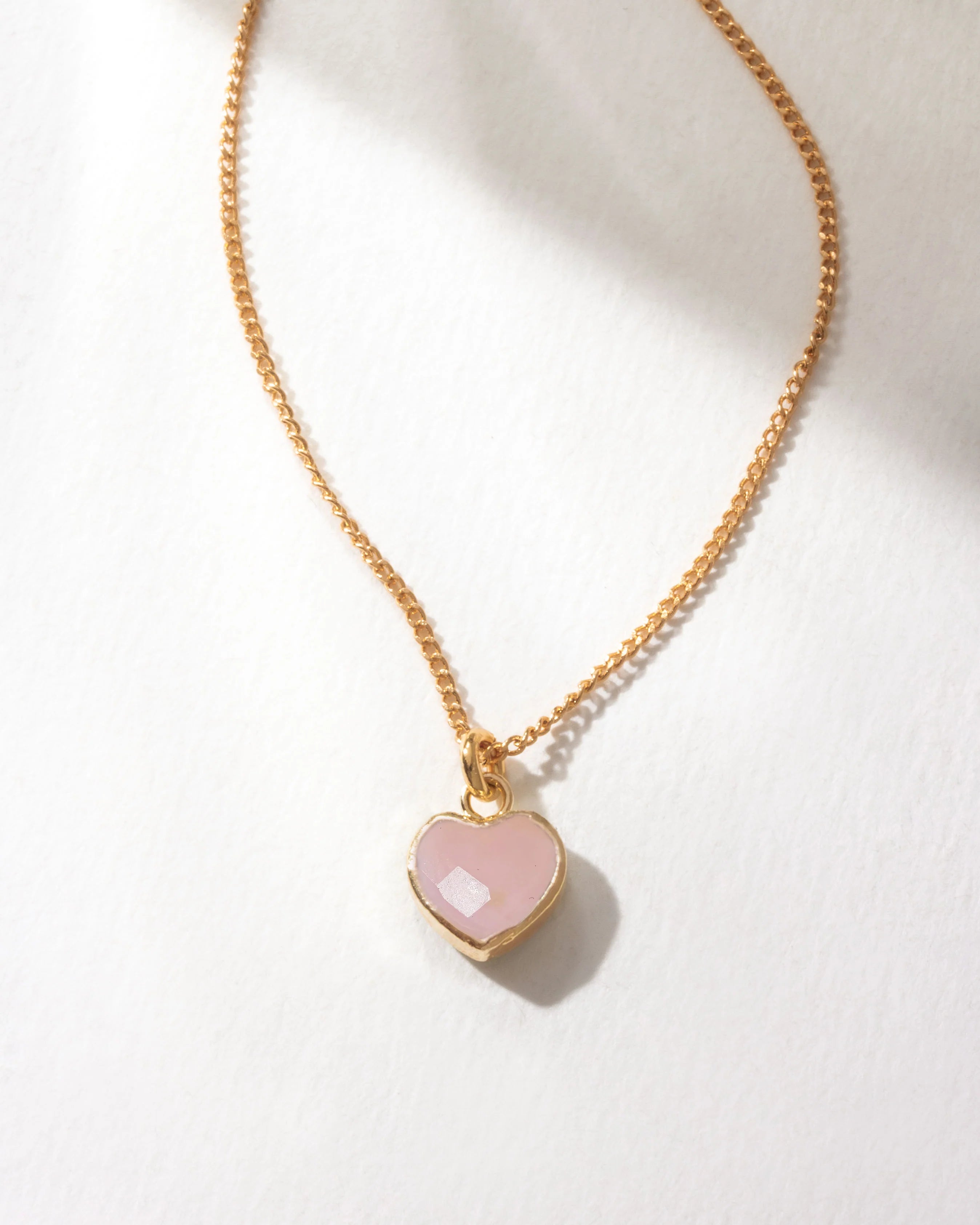 Pink Opal heart birthstone necklace by Luna Norte, featuring a delicate pendant on a fine chain.