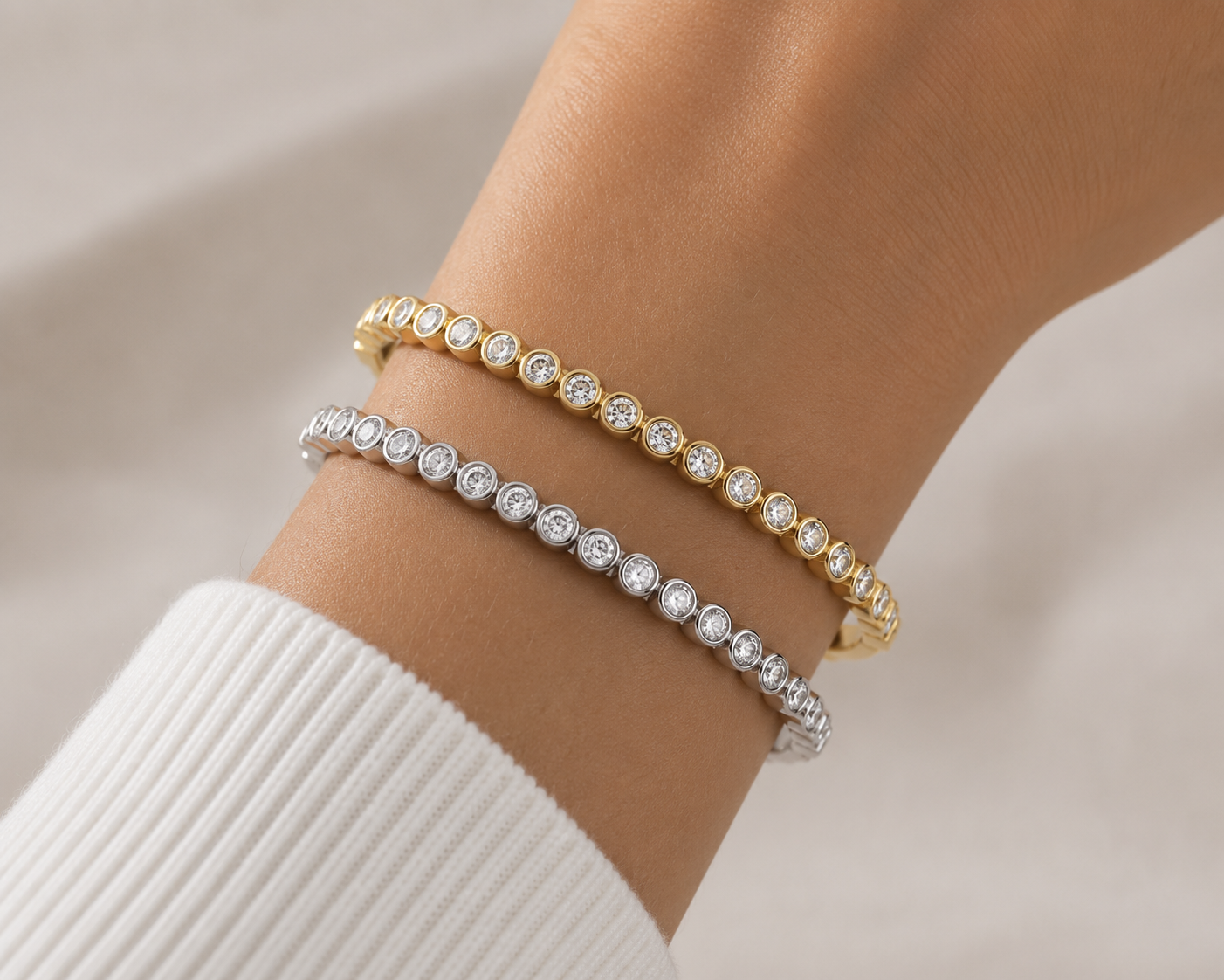 Bezel Set Hard Bangle Bracelet
