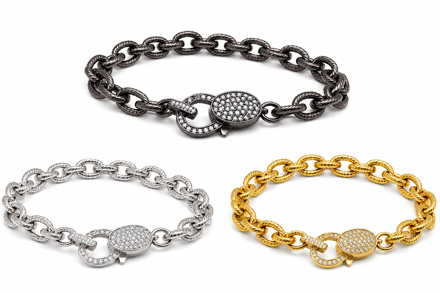 Chain Link Bracelet W/ Pave Clasp