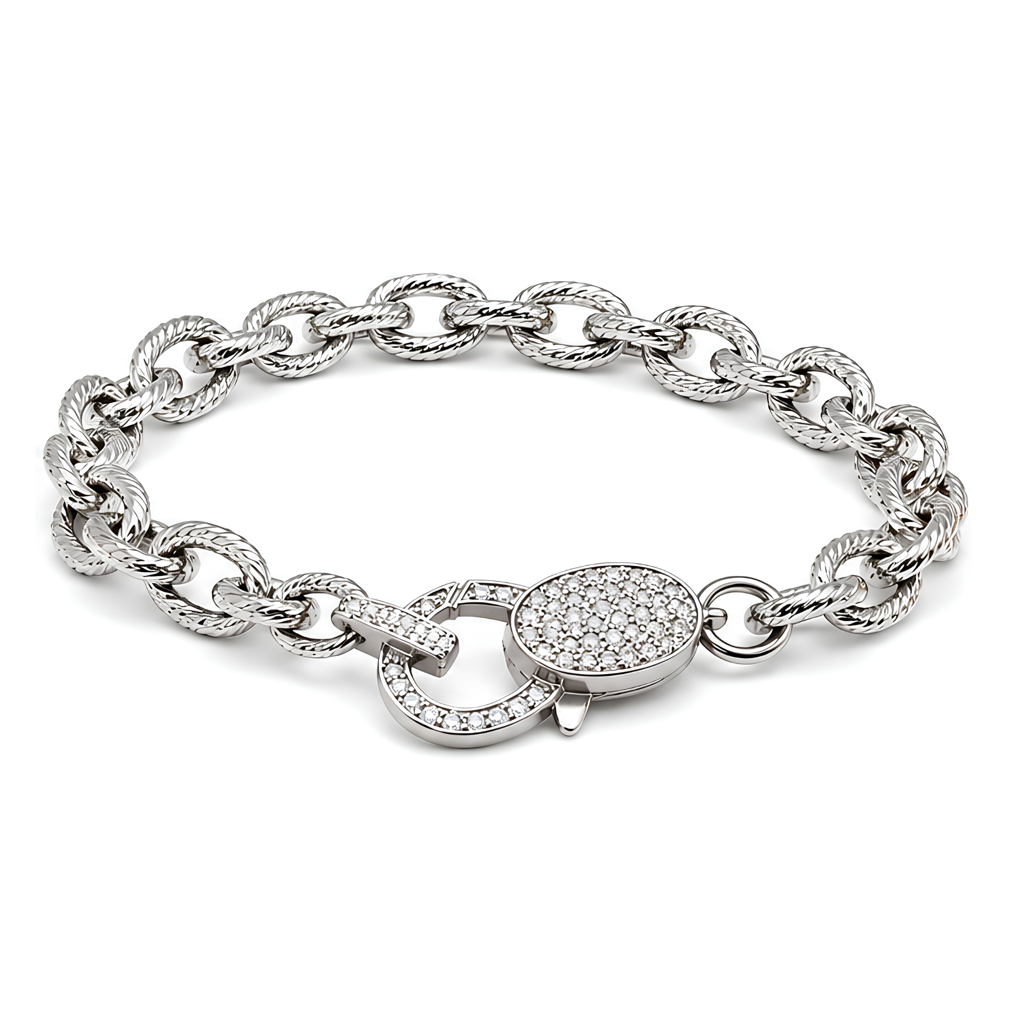 Chain Link Bracelet W/ Pave Clasp