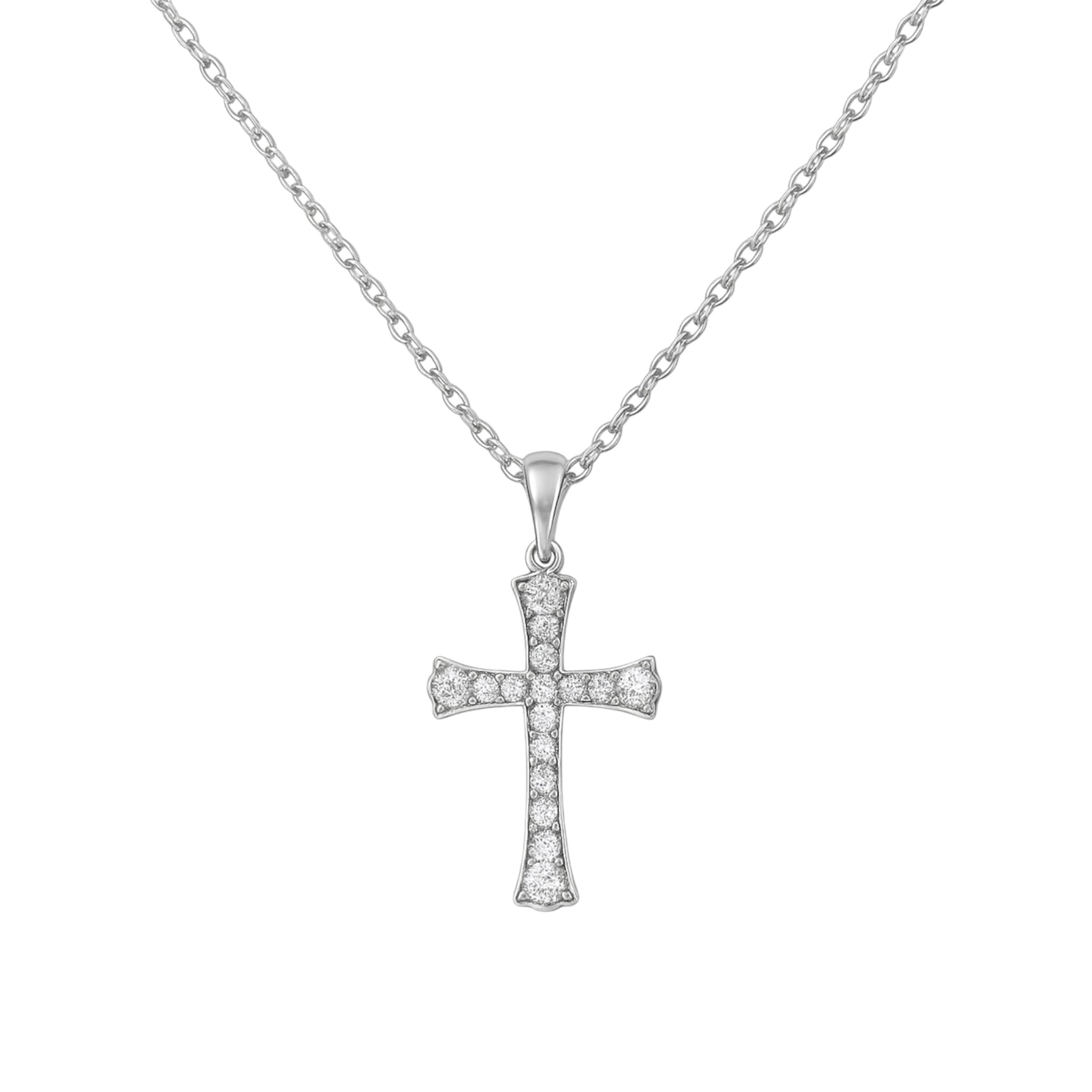 Rounded Cross Necklace - Sterling Silver 925