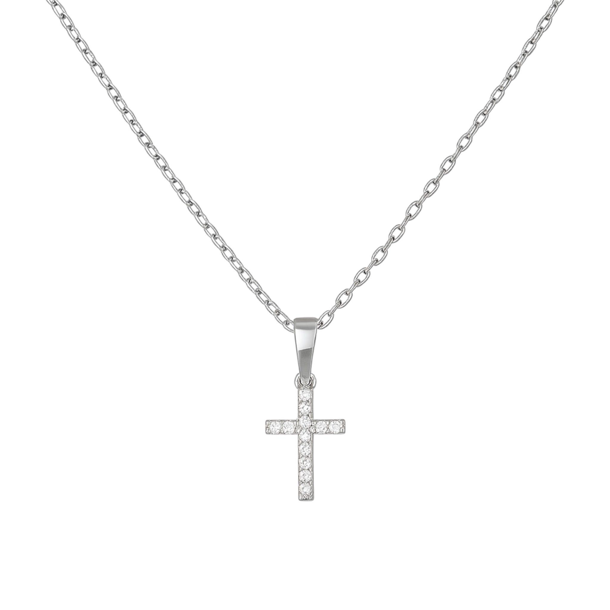 Dainty CZ Cross Necklace - Sterling Silver 925