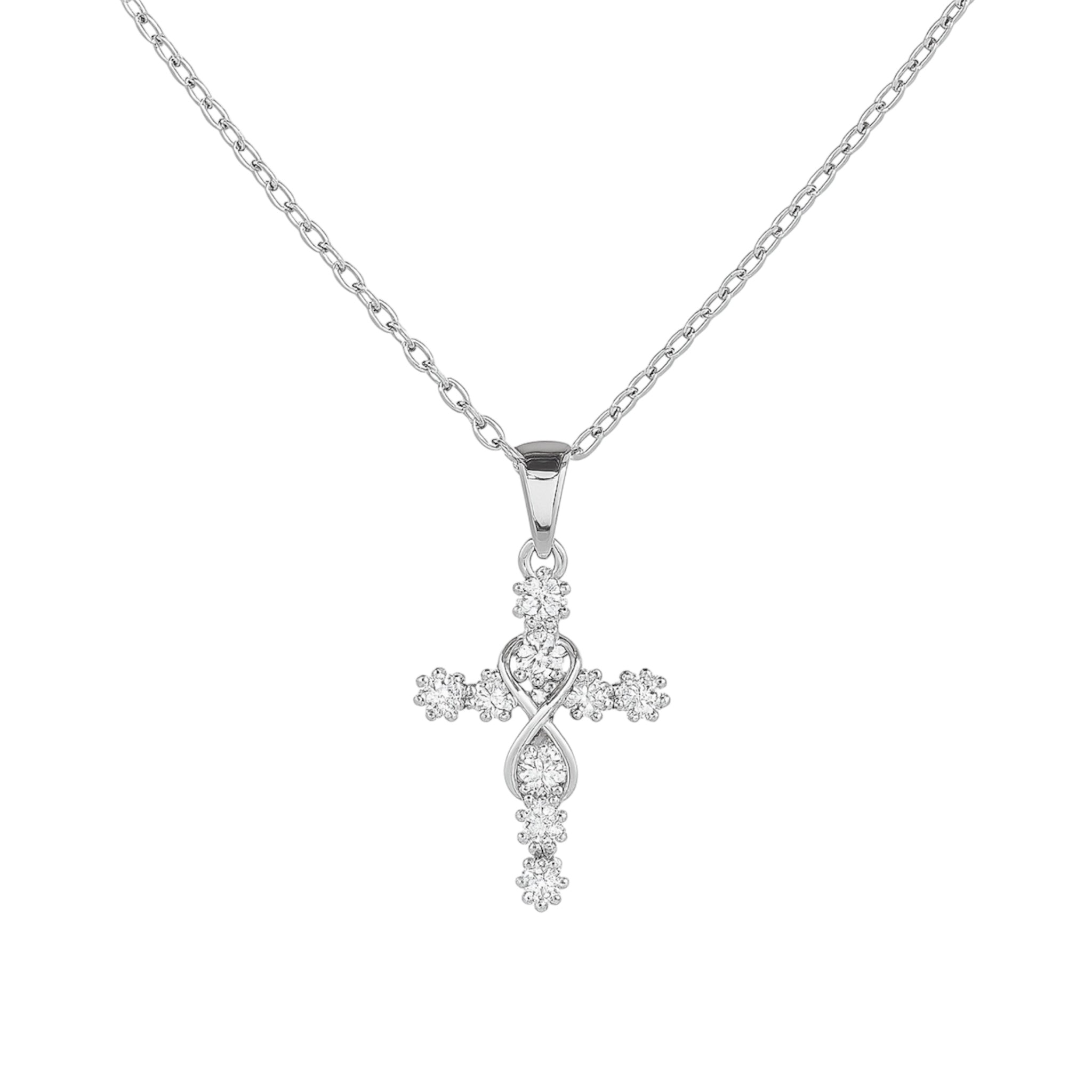Infinity Studded Cross Necklace - Sterling Silver 925