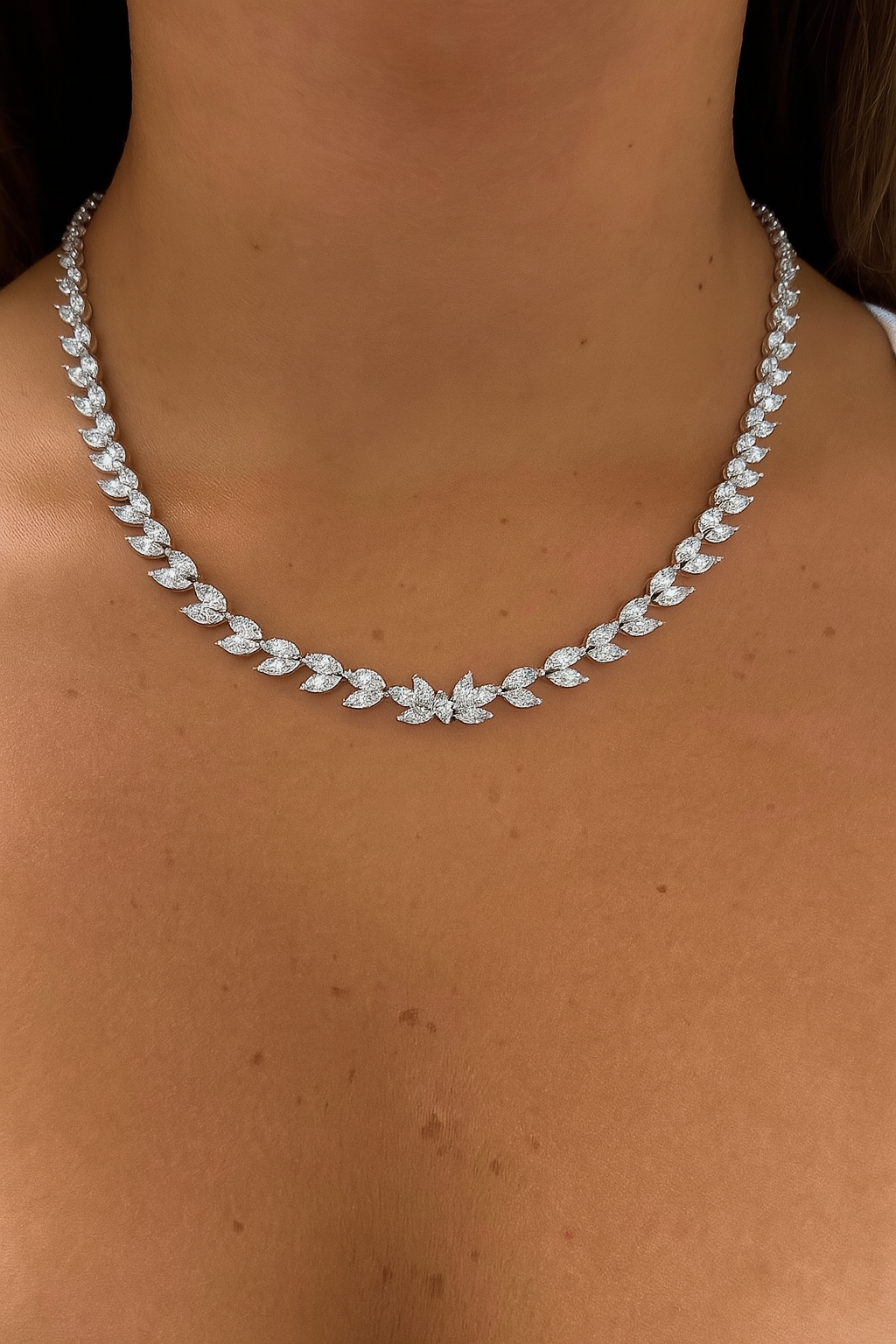 CZ Petal Tennis Necklace - Sterling Silver 925