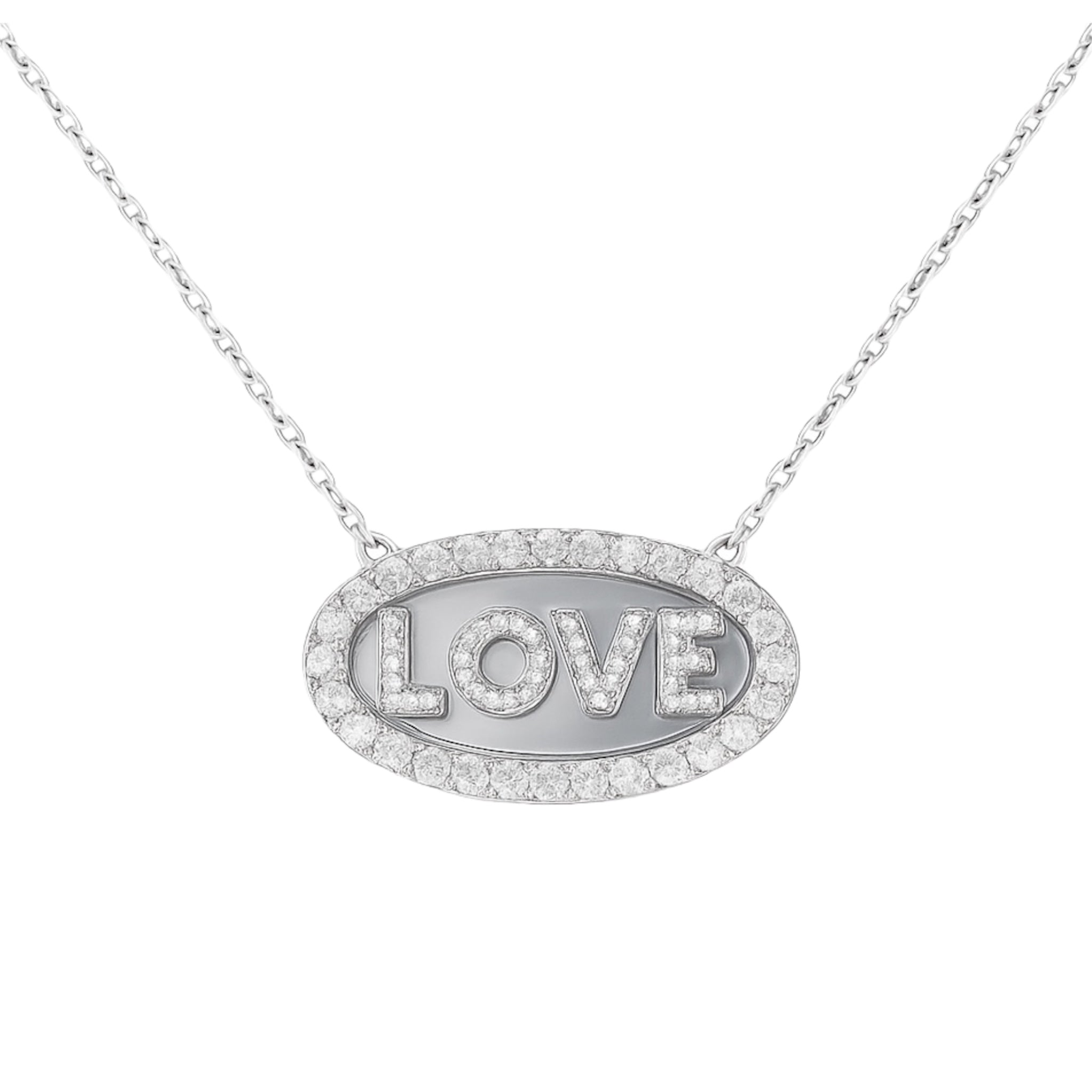 Love Oval Disk Necklace - Sterling Silver 925