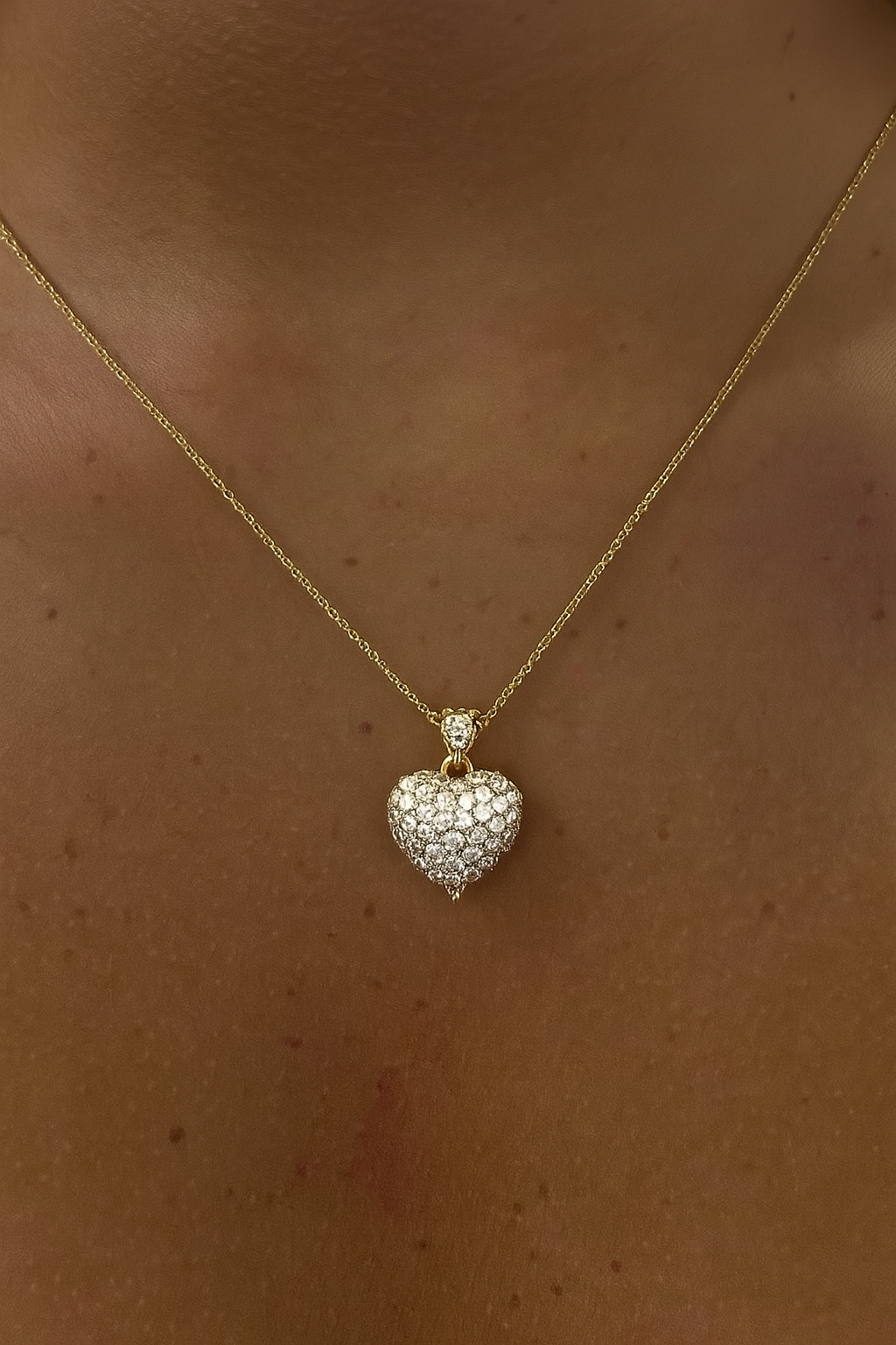 Puffy CZ Heart Necklace - Sterling Silver 925