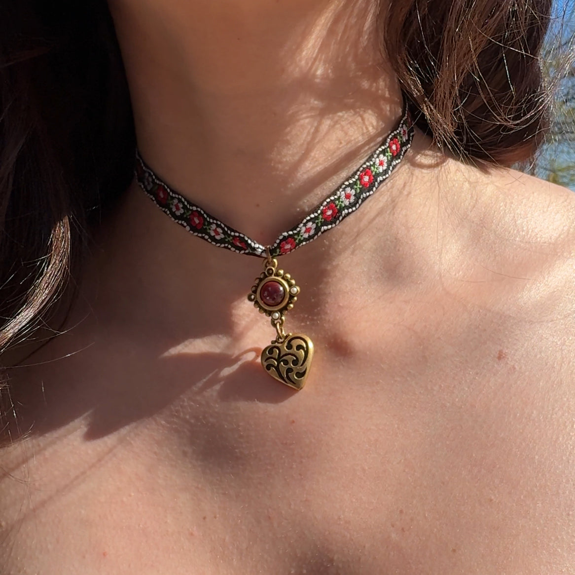 Folk Heart Vintage Repurposed Adjustable Choker