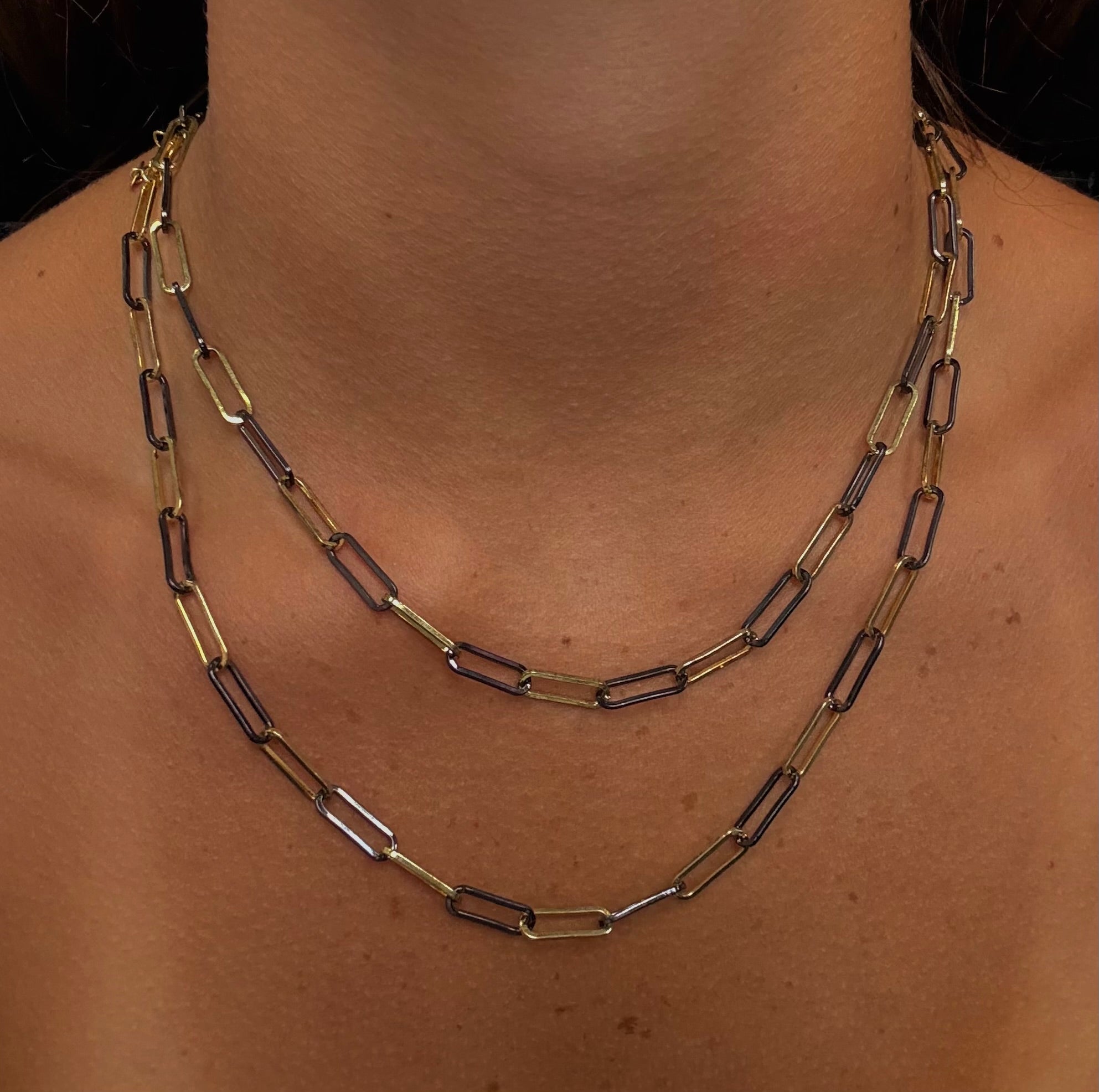 Black and Gold Double Layered Chain Necklace