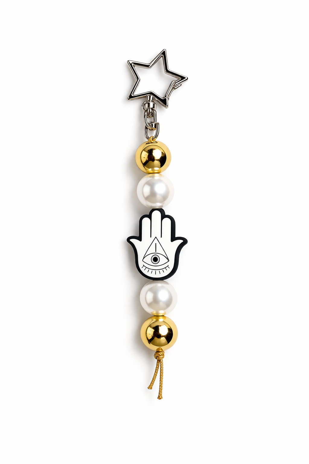 Jules by the Sea Evil Eye keychain with charm, featuring blue and white eye design, attached to a metal keyring.