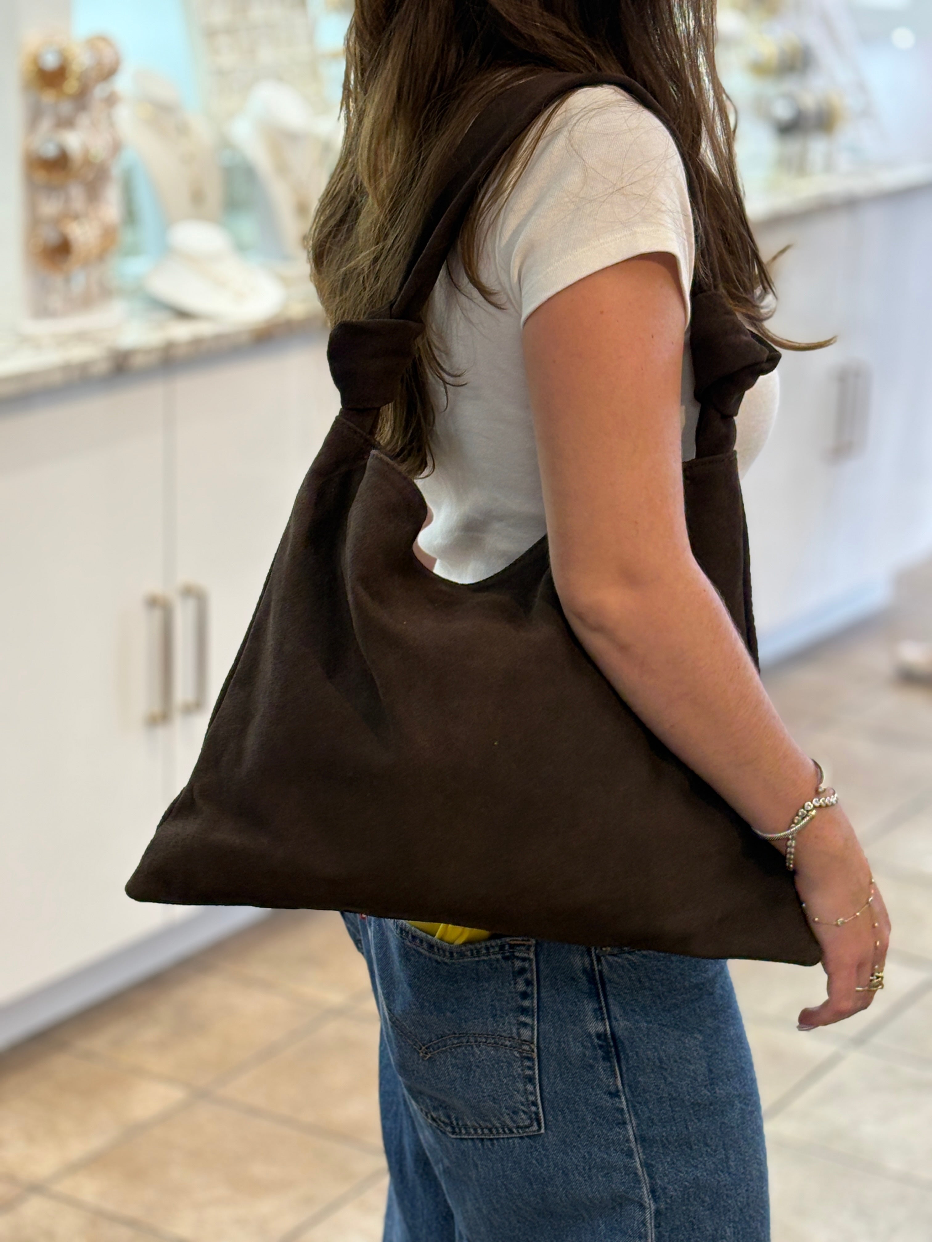 Leena Double Knot Suede Shoulder Bag