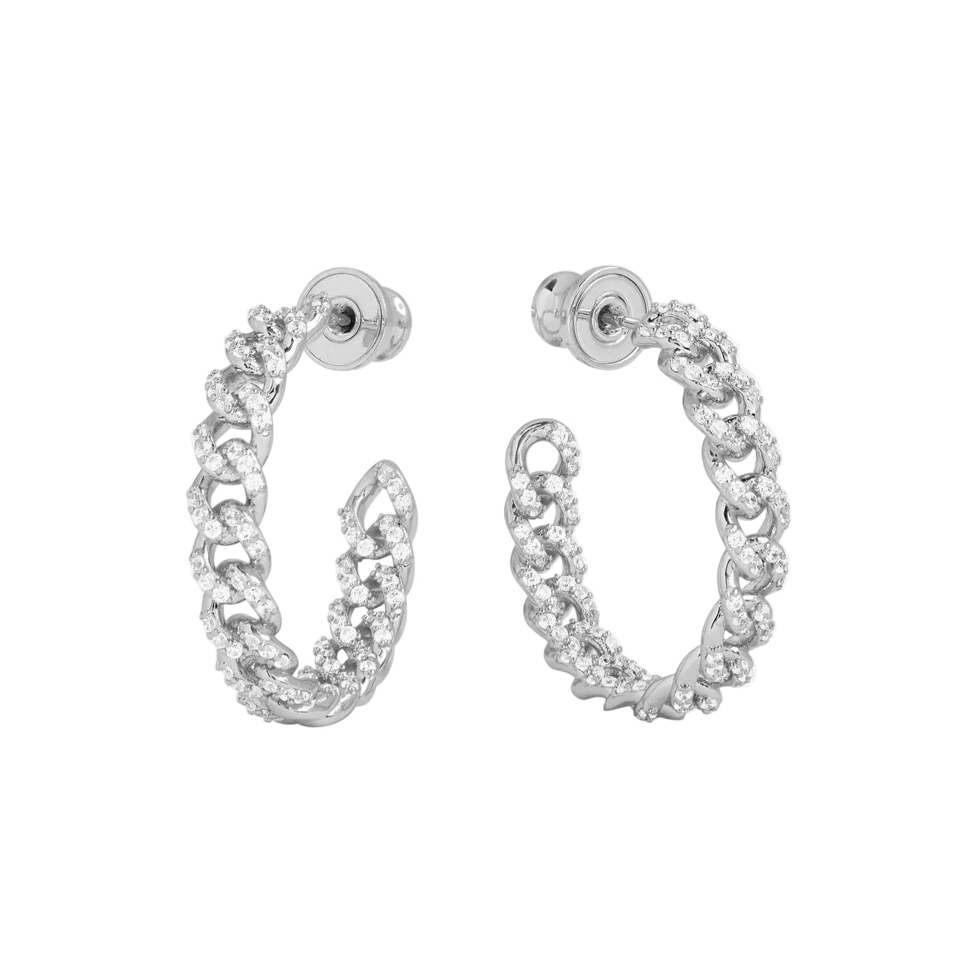 Melinda Maria Pavé Julian Chain Hoops 1" featuring shimmering pavé design and sleek hoop style in gold.