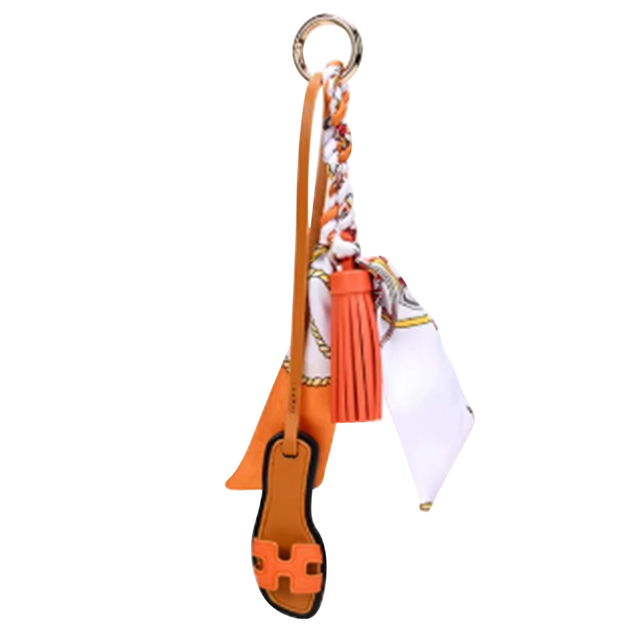 Malibu Sugar sandal bag charm with scarf accent, decorative accessory for handbags, featuring colorful, stylish design.
