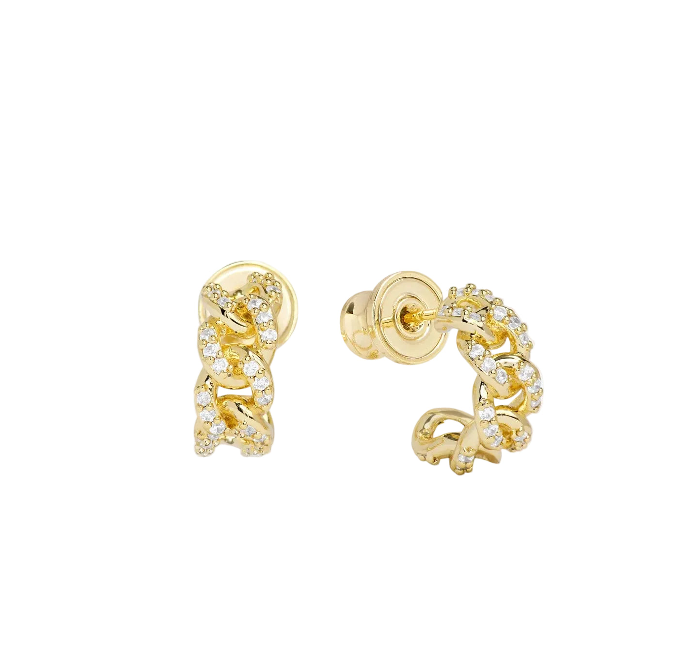 Melinda Maria Pavé Julian Chain Huggies earrings featuring a delicate chain design with sparkling pavé accents.