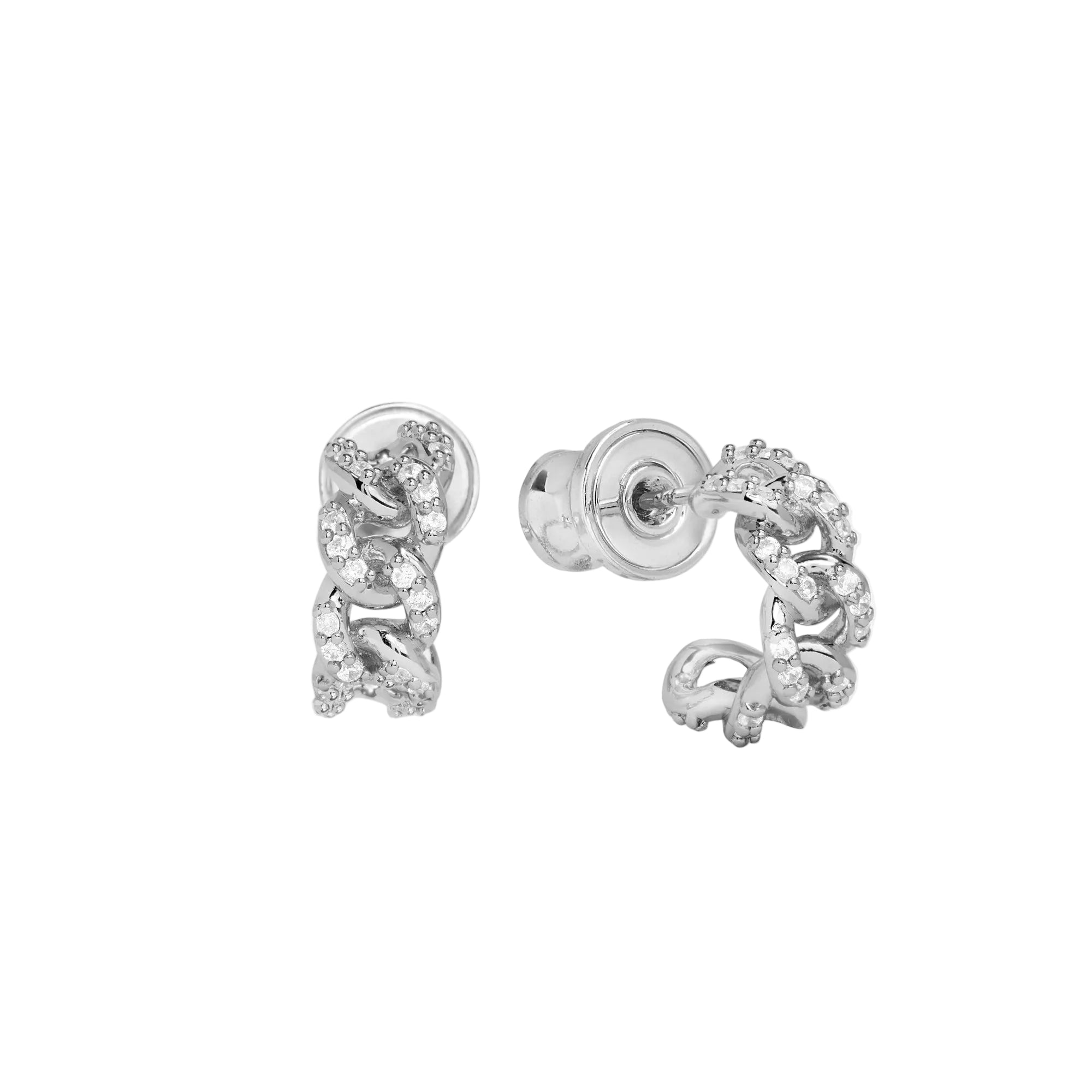 Melinda Maria pavé Julian chain huggies earrings featuring a delicate design with shimmering stones.