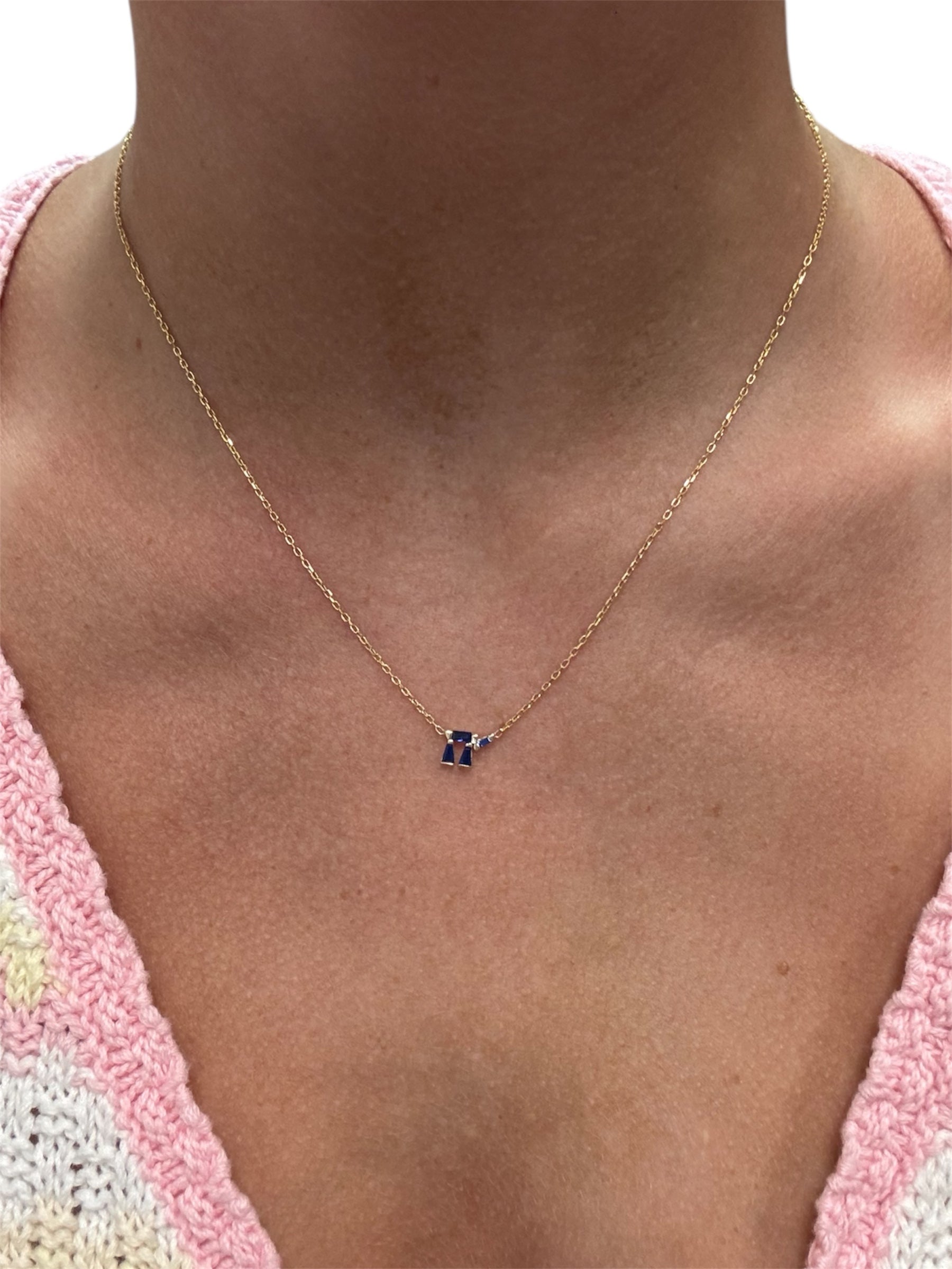 Sterling Silver Navy Stone Chai Necklace