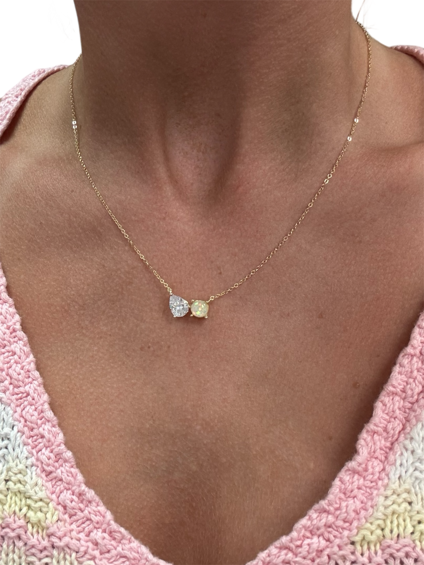 Opal and Pear Dainty necklace